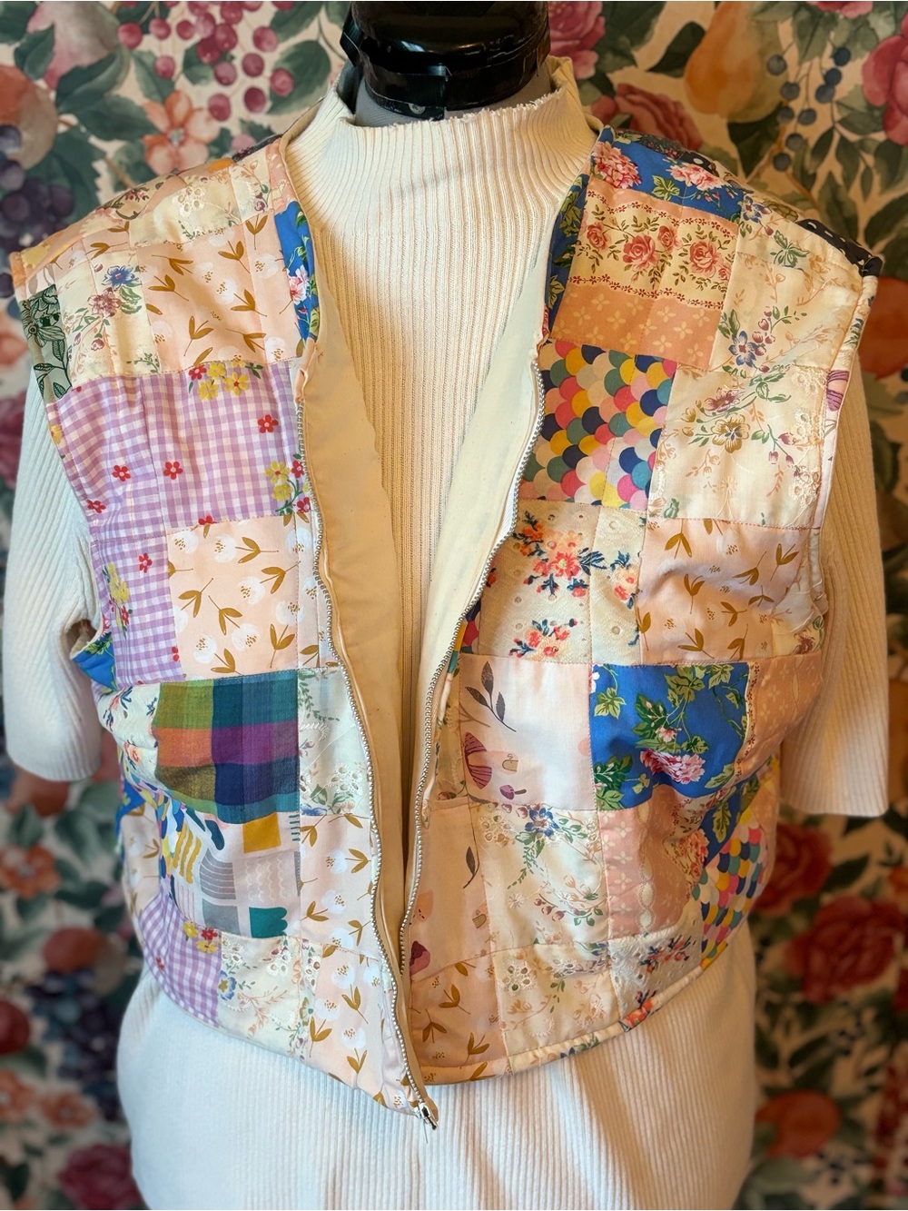 Patchwork Quilted Sleeveless Vest - Multicolor